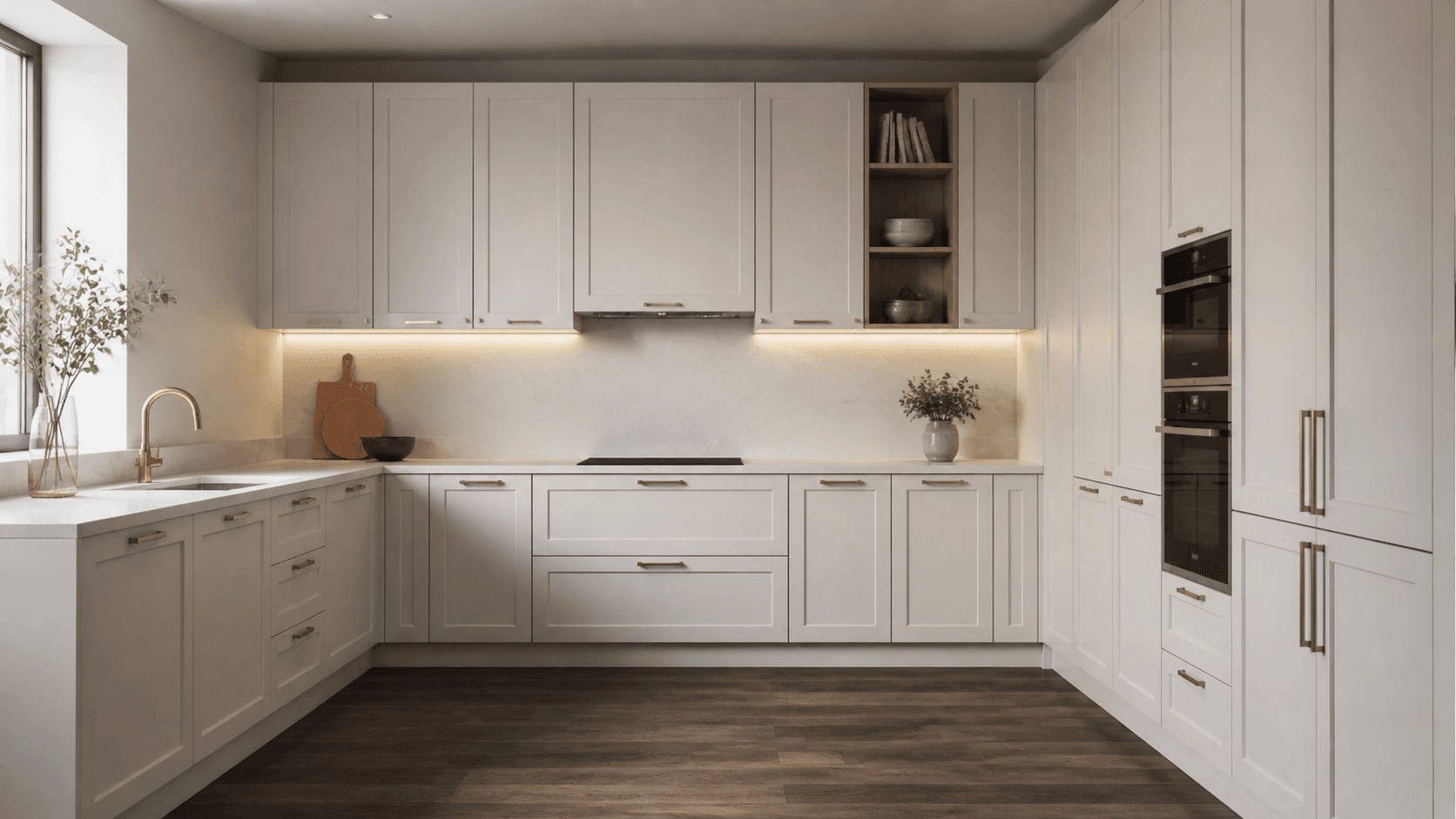Cornice illustrative u-shaped kitchen based on selected RTA catalogue modules