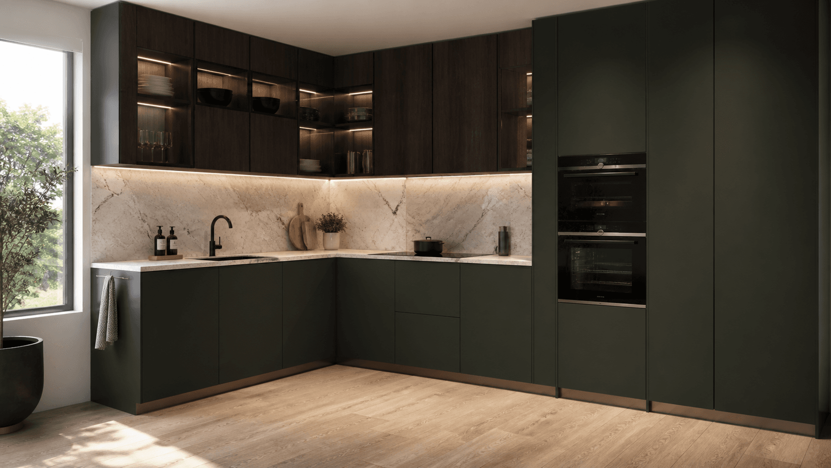 Selva illustrative l-shaped kitchen based on selected RTA catalogue modules