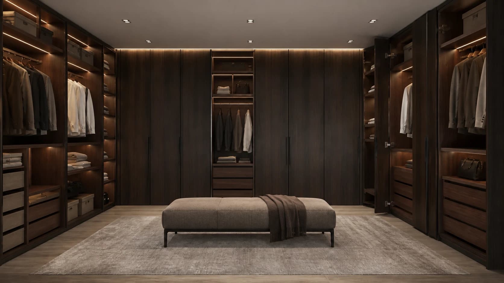 Noce illustrative walk-in wardrobe based on selected RTA catalogue modules