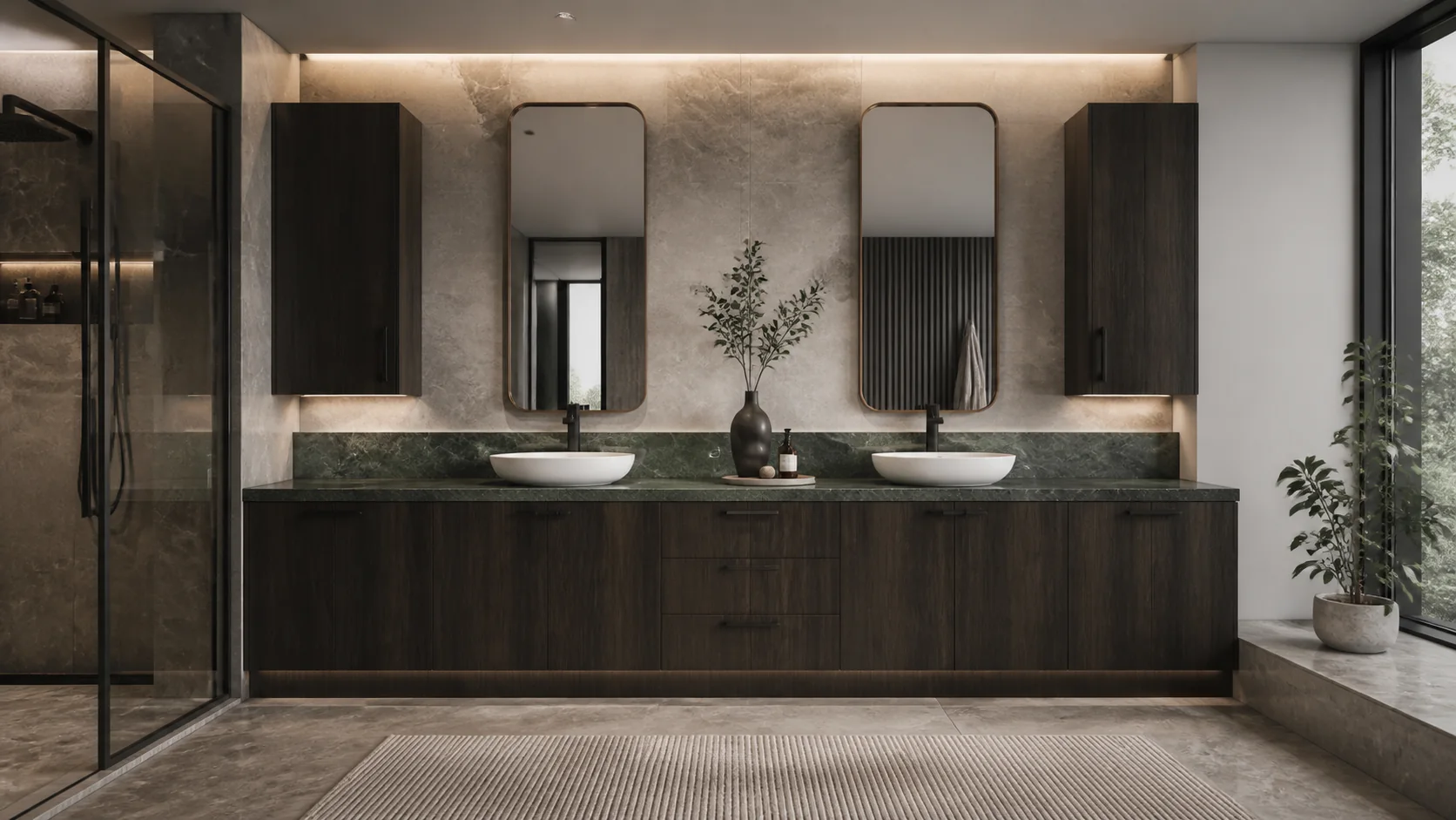 Pietra illustrative room with cabinetry in Night Oak