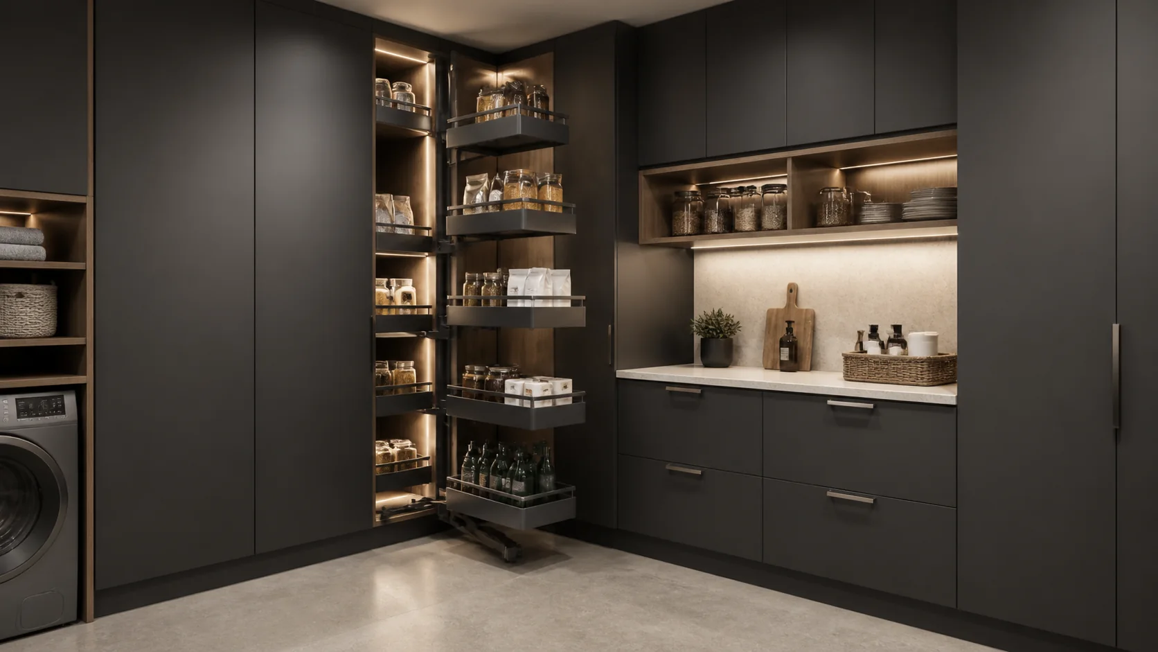 Pivot illustrative room with cabinetry in Charcoal