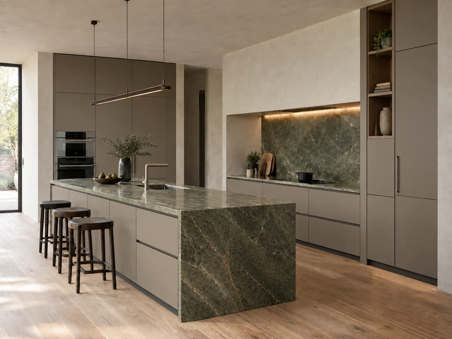 Marea illustrative room with cabinetry in Cashmere Grey