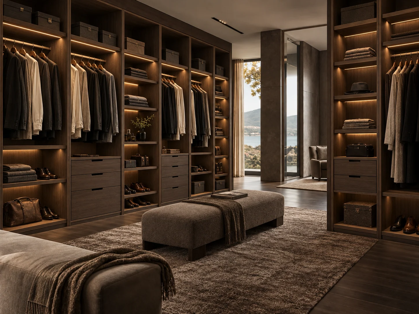 Ombra illustrative room with cabinetry in Smoked Walnut